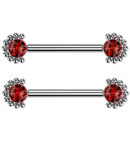 14G Encirc Double Red CZ Titanium Nipple Ring Barbell