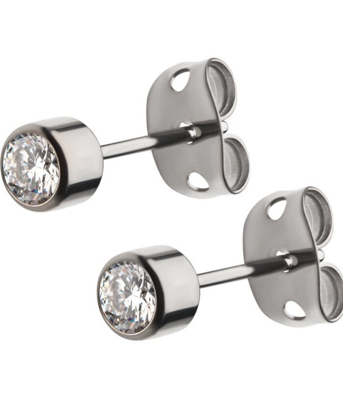 Bezel CZ Titanium Earrings