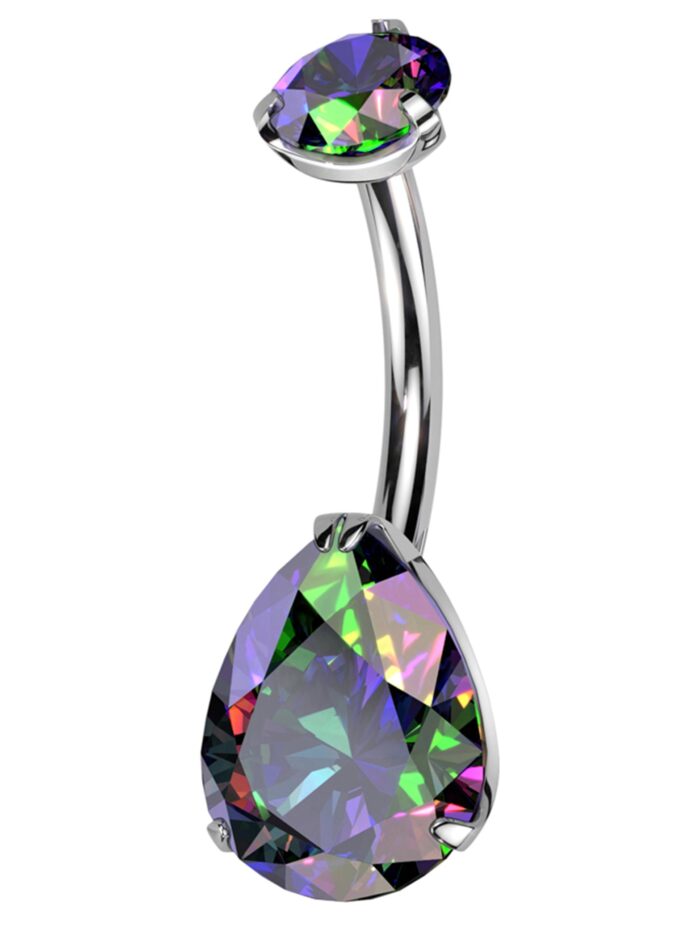 Black Aurora Teardrop CZ Titanium Belly Button Ring