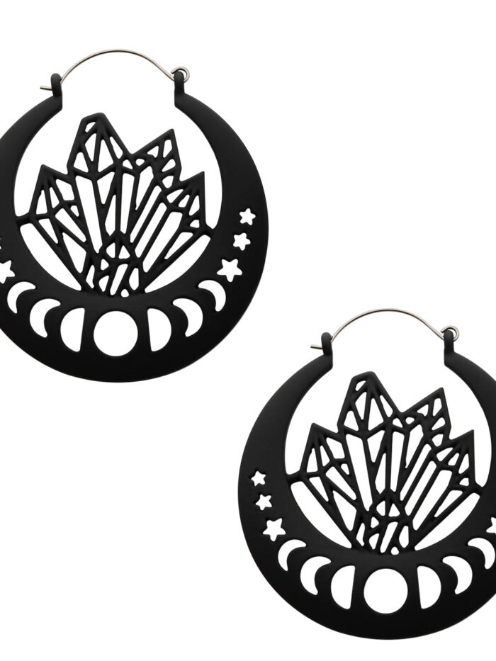 Black Crystal Stellar Stainless Steel Plug Hoops