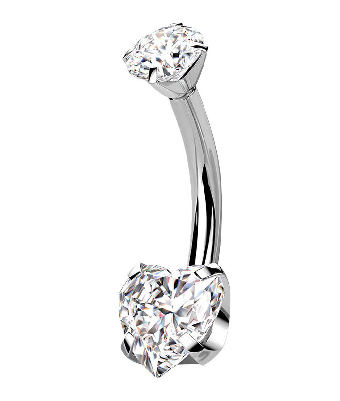 Clear Heart CZ Internally Threaded Titanium Belly Button Ring