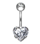 Clear Heart CZ Titanium Belly Button Ring