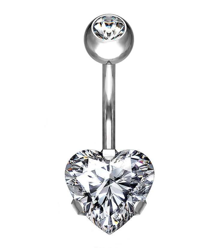 Clear Heart CZ Titanium Belly Button Ring