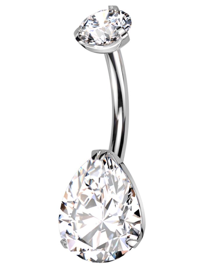 Clear Teardrop CZ Titanium Belly Button Ring