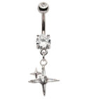 Compass Star CZ Dangle Stainless Steel Belly Button Ring