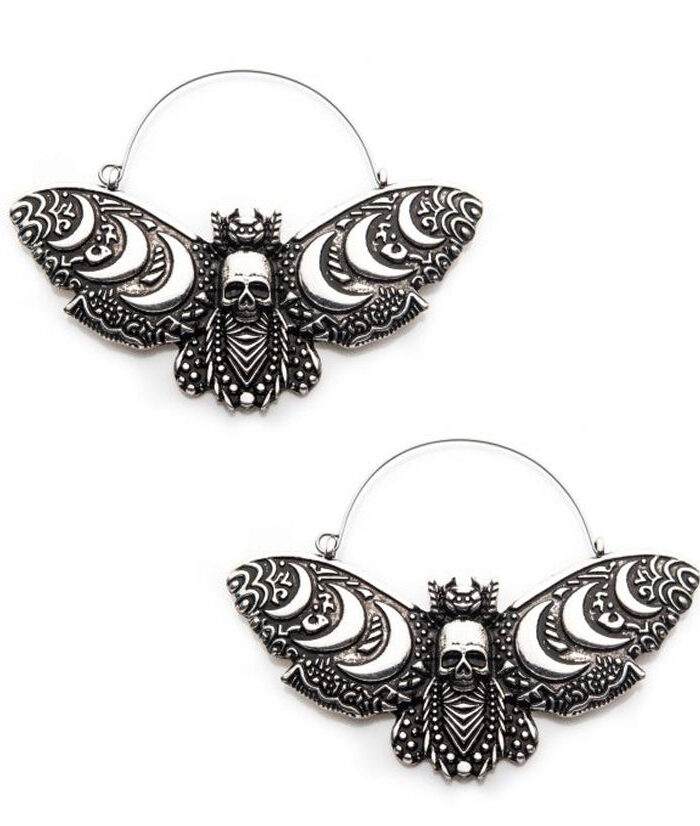 Crescent Moon Death Moth Plug Hoops