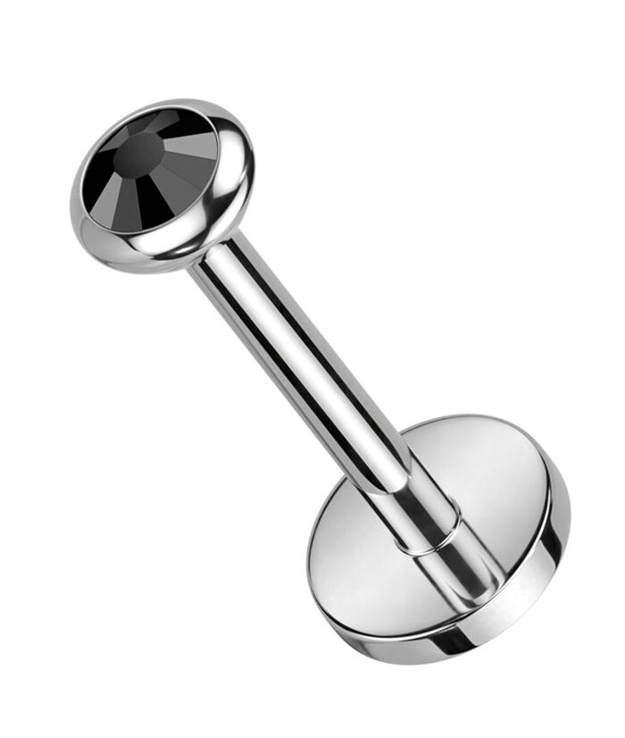 Flat Black CZ Titanium Threadless Labret