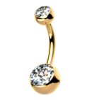 Gold PVD Clear CZ Internally Threaded Titanium Belly Button Ring