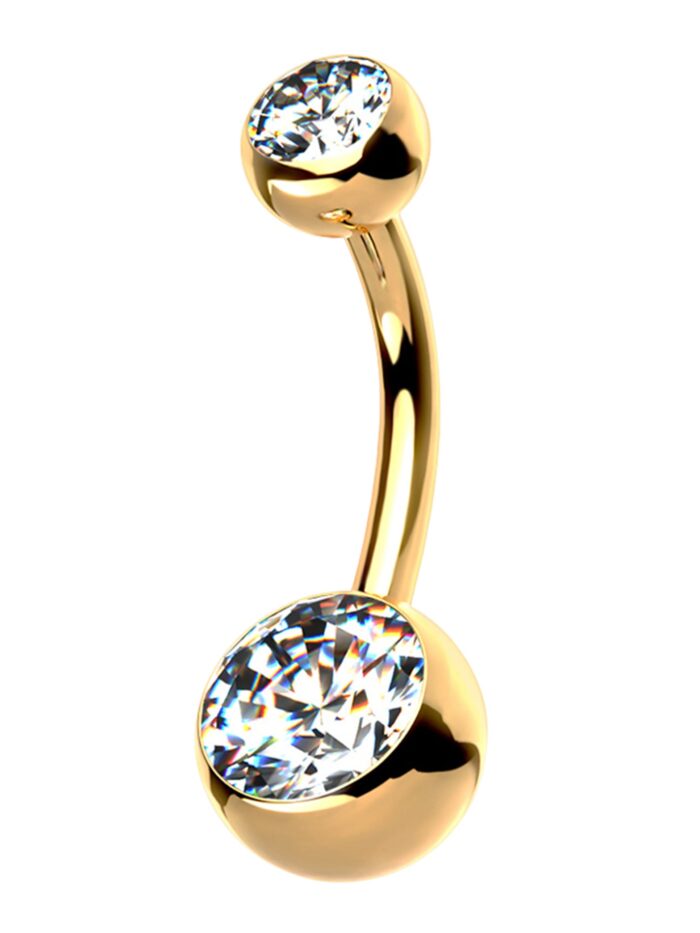 Gold PVD Clear CZ Internally Threaded Titanium Belly Button Ring