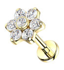 Gold PVD CZ Flower Titanium Labret Post