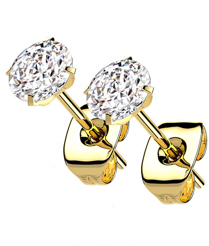 Gold PVD Prong CZ Titanium Earrings
