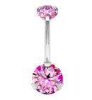 Pink CZ Titanium Internally Threaded Belly Button Ring