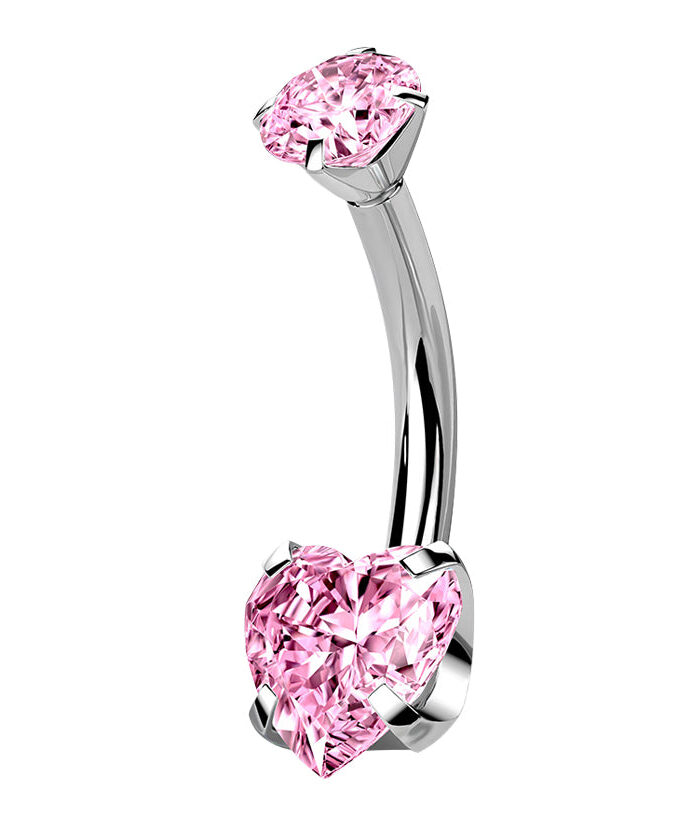 Pink Heart CZ Internally Threaded Titanium Belly Button Ring