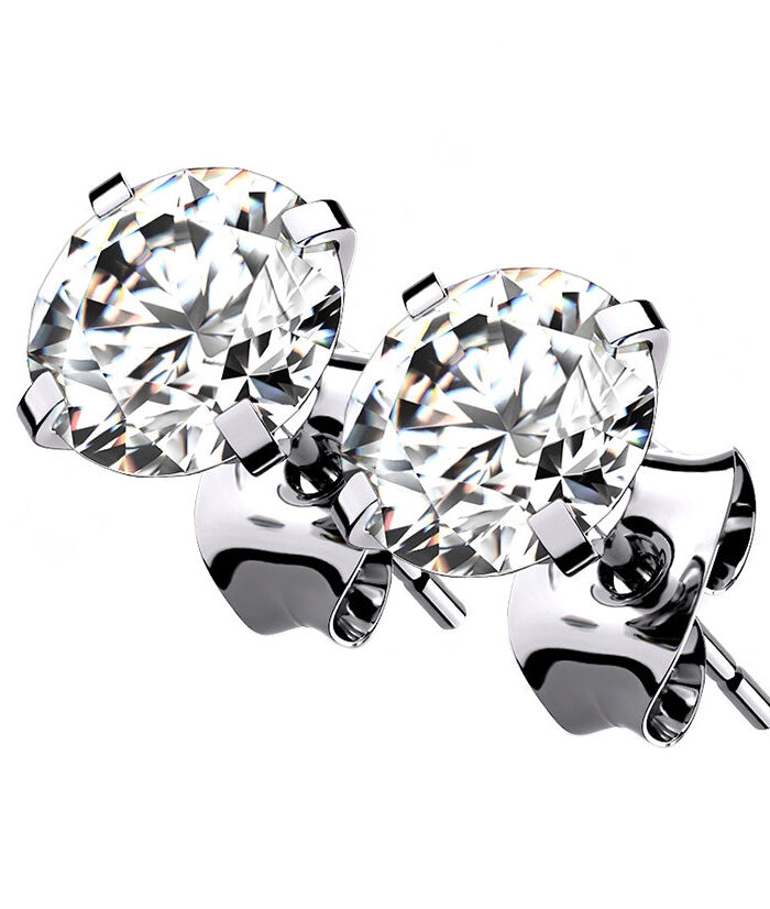 Prong Clear CZ Titanium Earrings