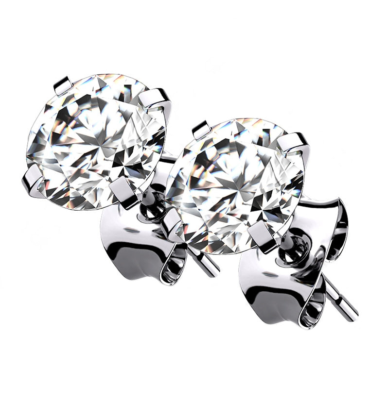 Prong Clear CZ Titanium Earrings