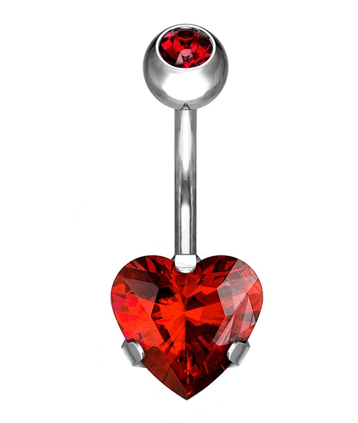 Red Heart CZ Titanium Belly Button Ring