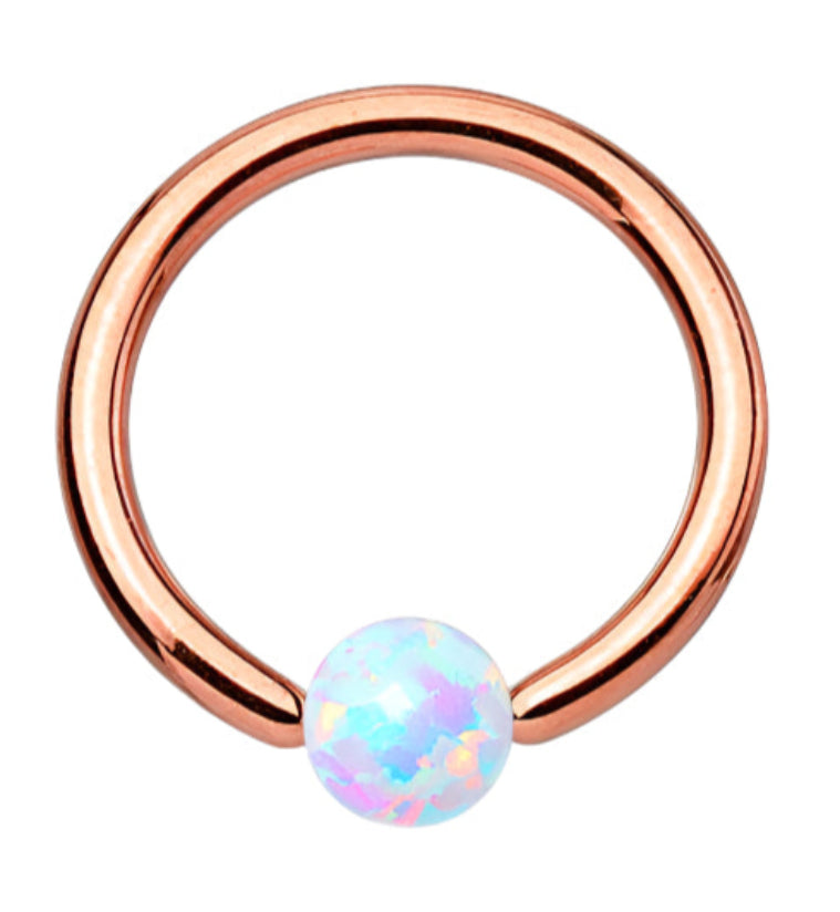 Rose Gold PVD White Opalite Captive Ring
