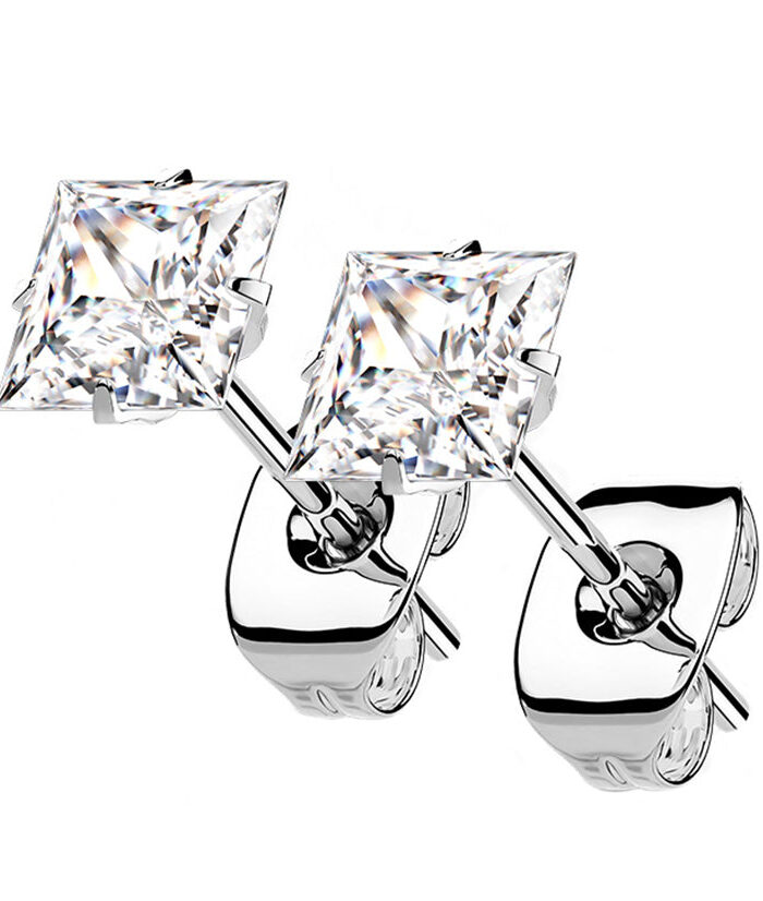 Square Prong CZ Titanium Earrings
