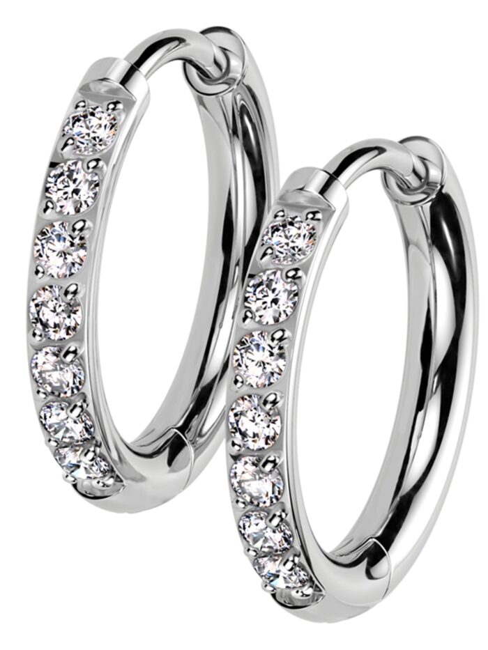 Titanium Clear CZ Hinged Hoop Huggie Earrings